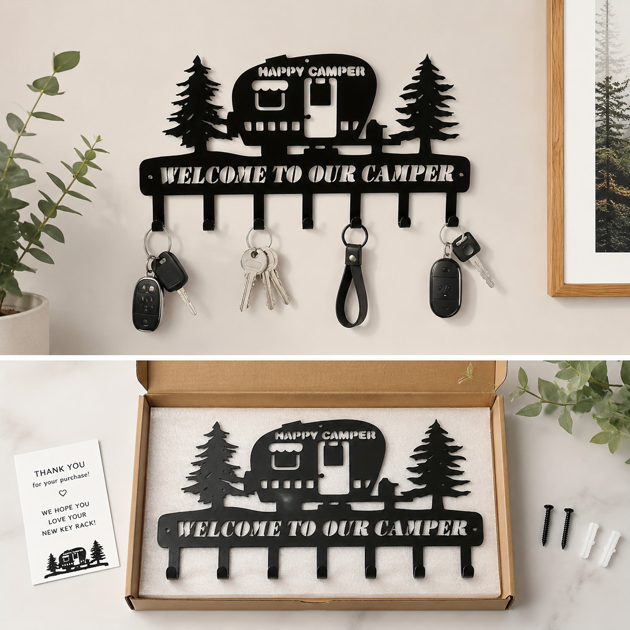 Metal Camper Key Rack Decorative Key Holder for Wall 9.8×5.51 Inches Rustic