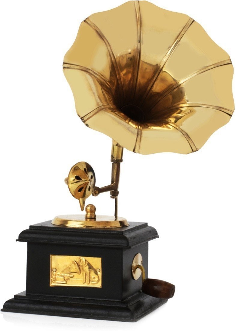 Brass Vintage Gramophone Showpiece for Home and Living Room, 17 cm, Gold, 1 Piec