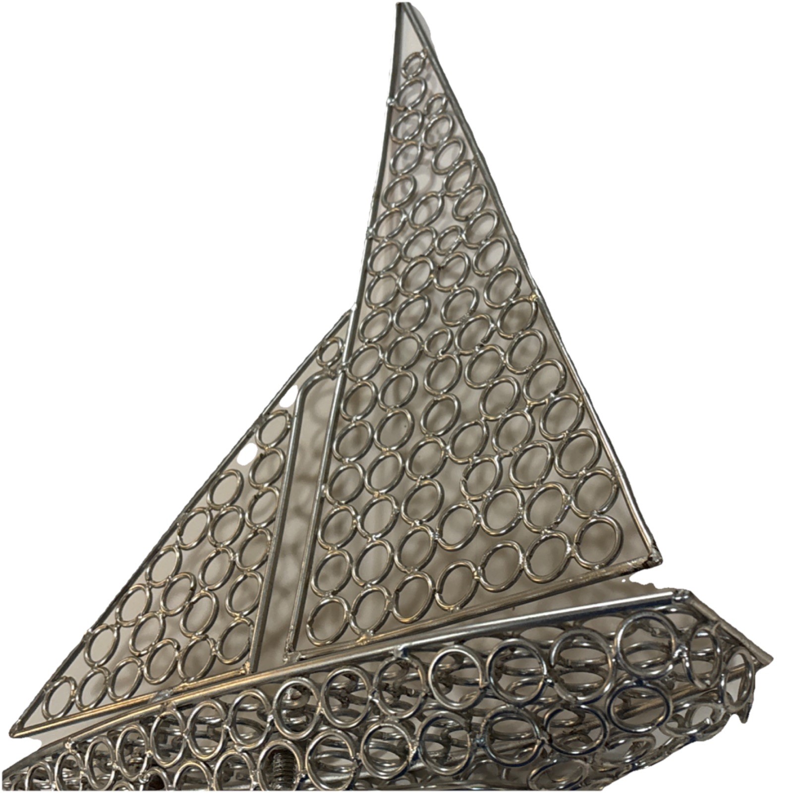 Silver Metal Sailboat Nautical Modern Matte Freestanding Sculpture 1 of a kind