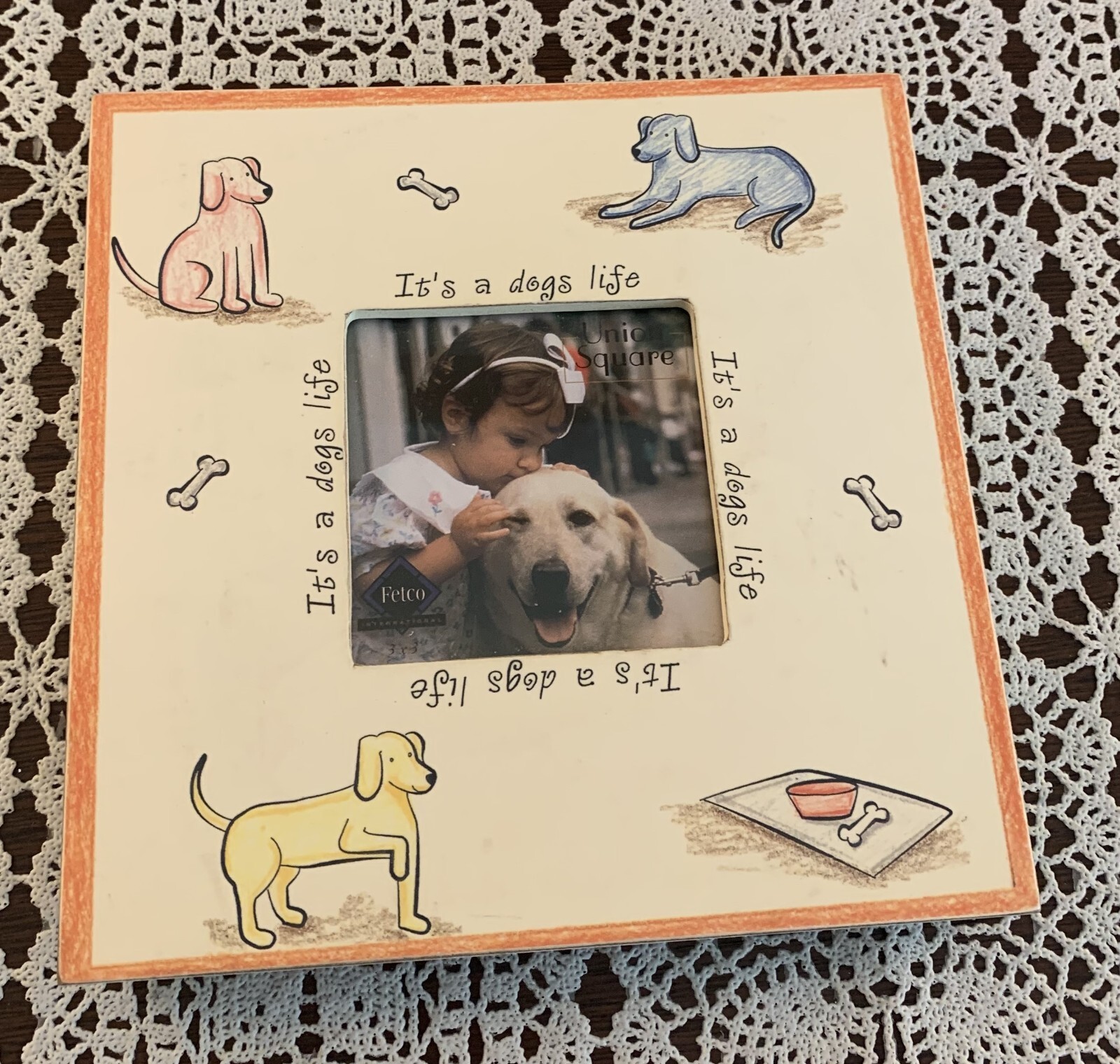 Fetco Its A Dogs Life Photo Frame Wooden 6 x 6 In Holds 2.5 In Photo Easel Back