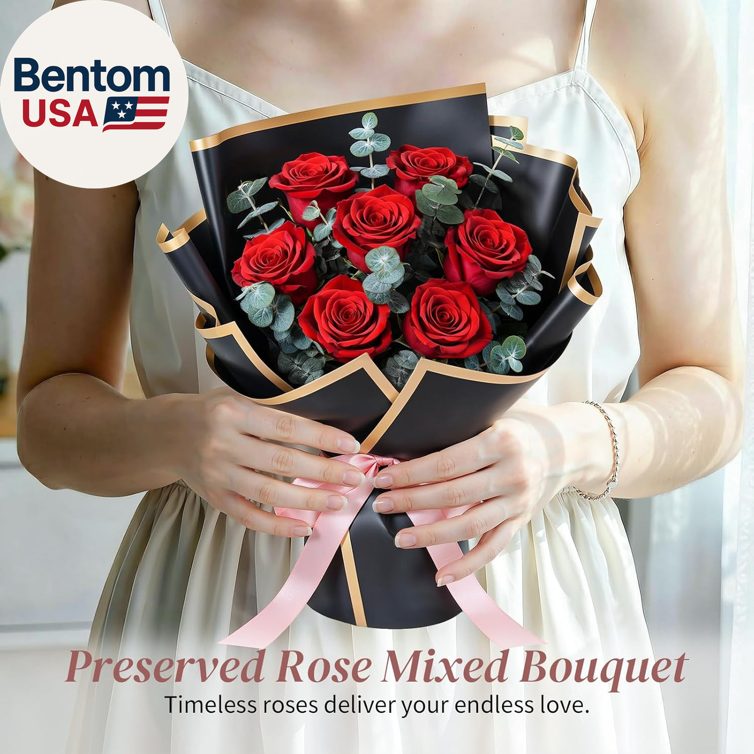 Flower for Delivery, Preserved Flowers Bouquet, Red Roses Bouquet, Real Long-Las