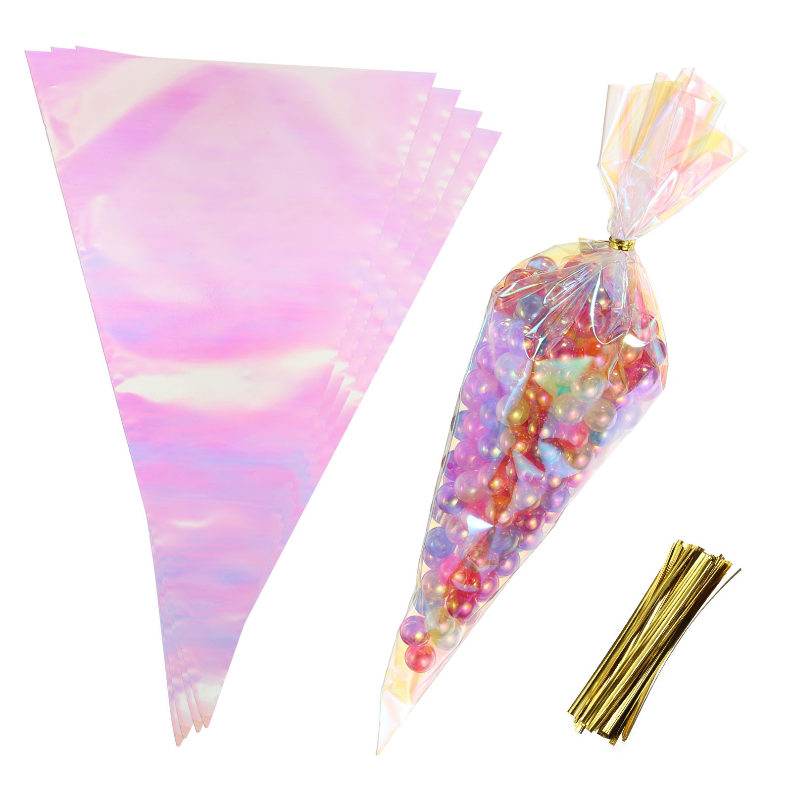 50Pcs Treat Bags Cone 6 Inch Length 10 Inch Height Rainbow Tone