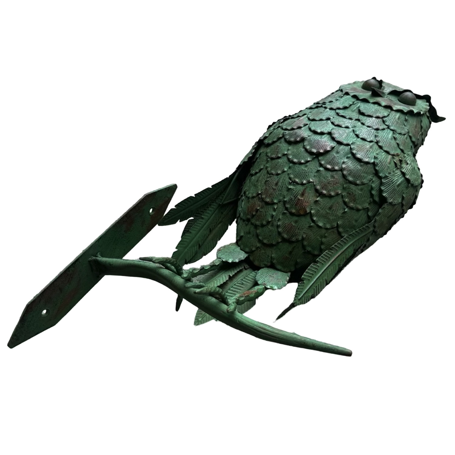 Steel Perched Owl Green Painted Full Body 19″ Tall Wall Mounted