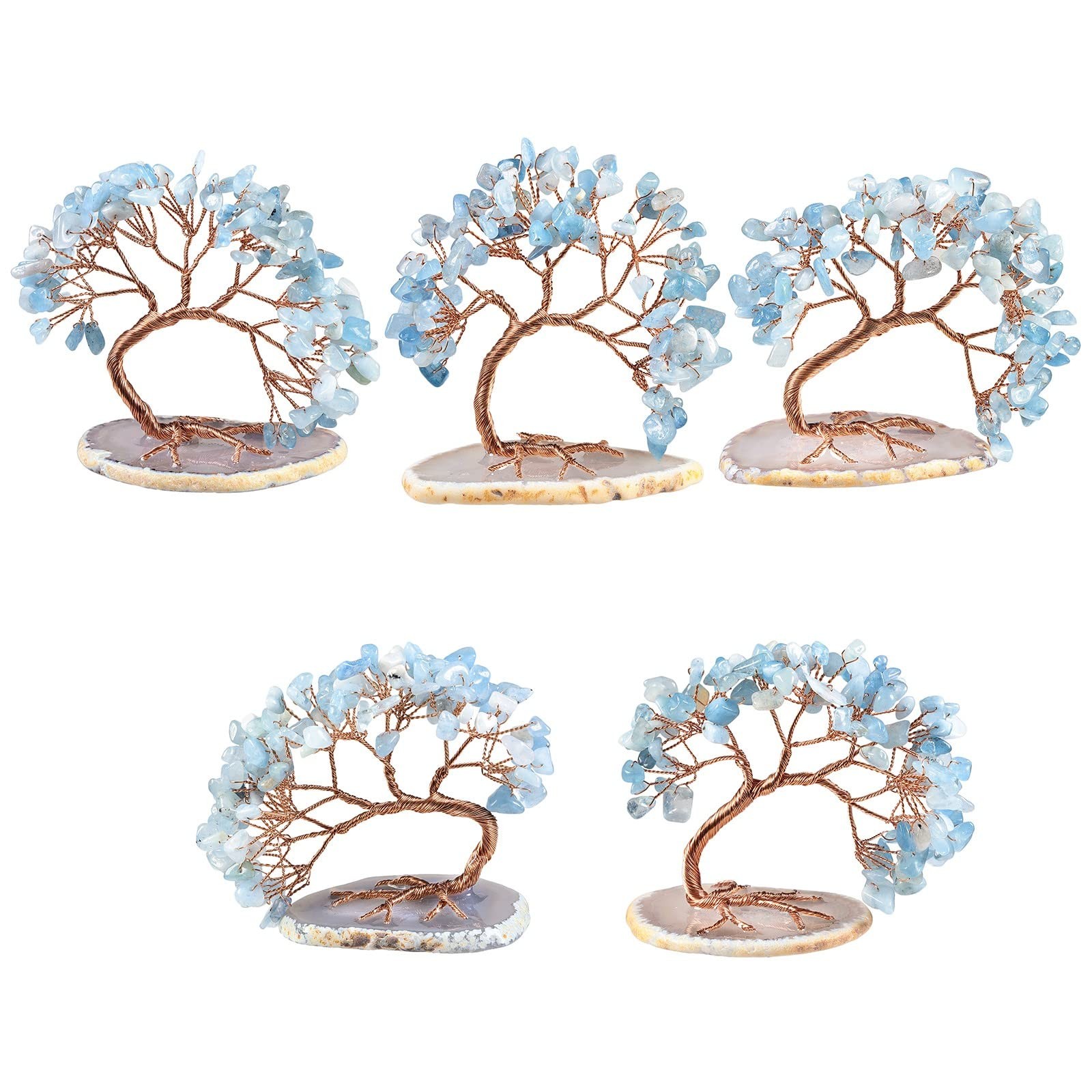 Aquamarine Crystal Money Tree Feng Shui Bonsai with Natural Agate Slice Base