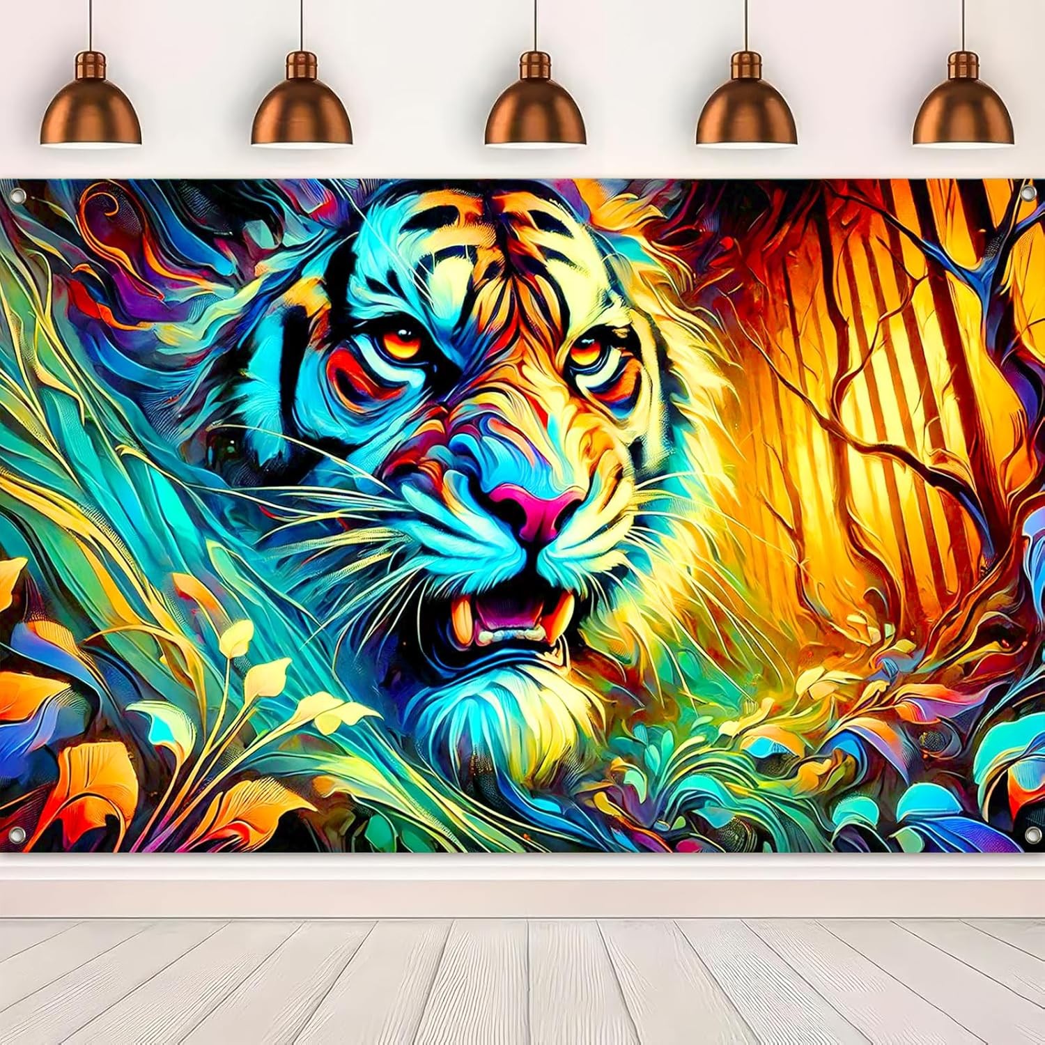Tiger Banner Wall Art Jungle Abstract Animal Tapestry Style Banner for Room Aest