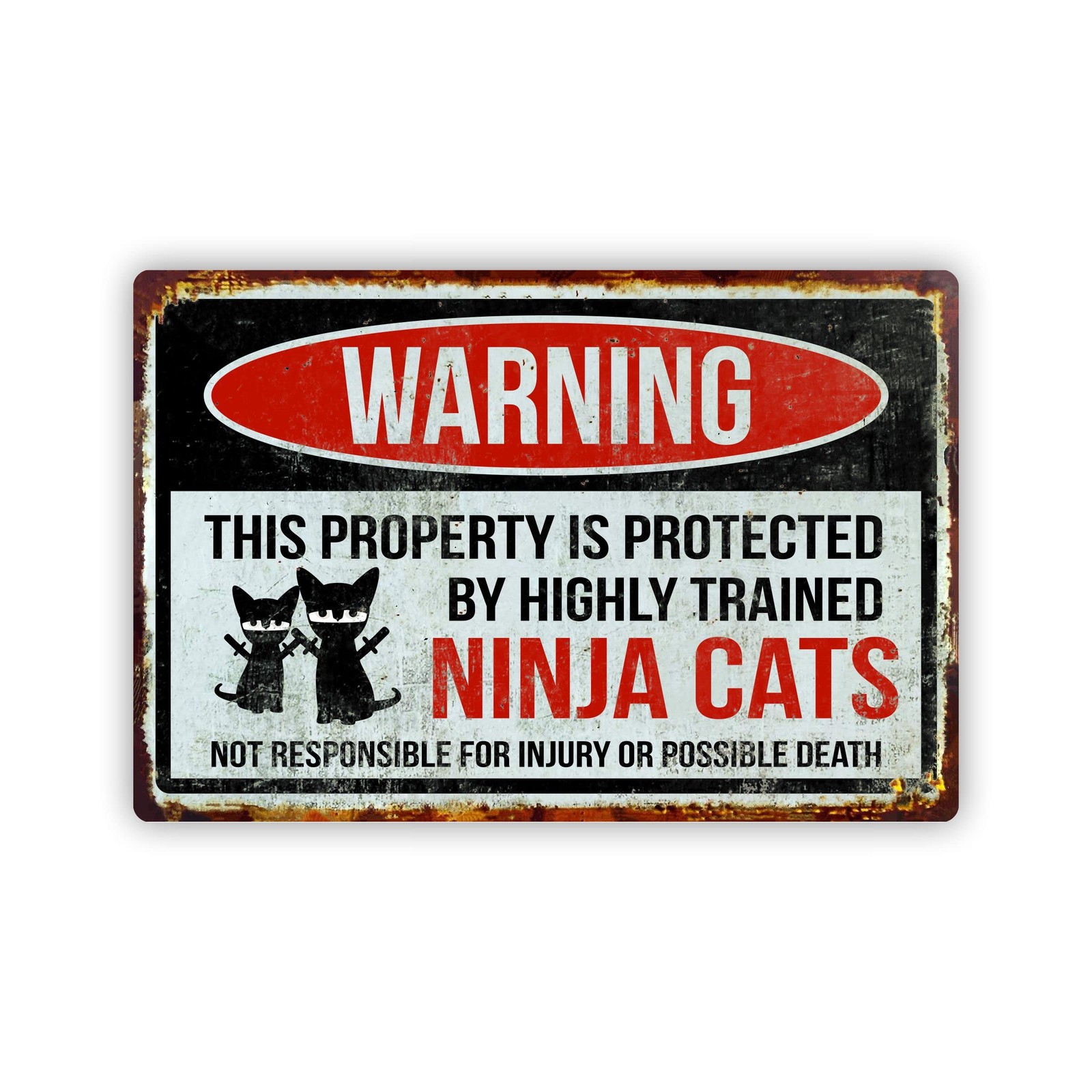 Funny Warning Aluminum Sign Ninja Cats 8×12