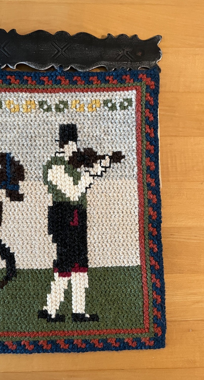 Norwegian Hand Embroidered Tvistsom Folk Art Tapestry 36in With Iron Hanger