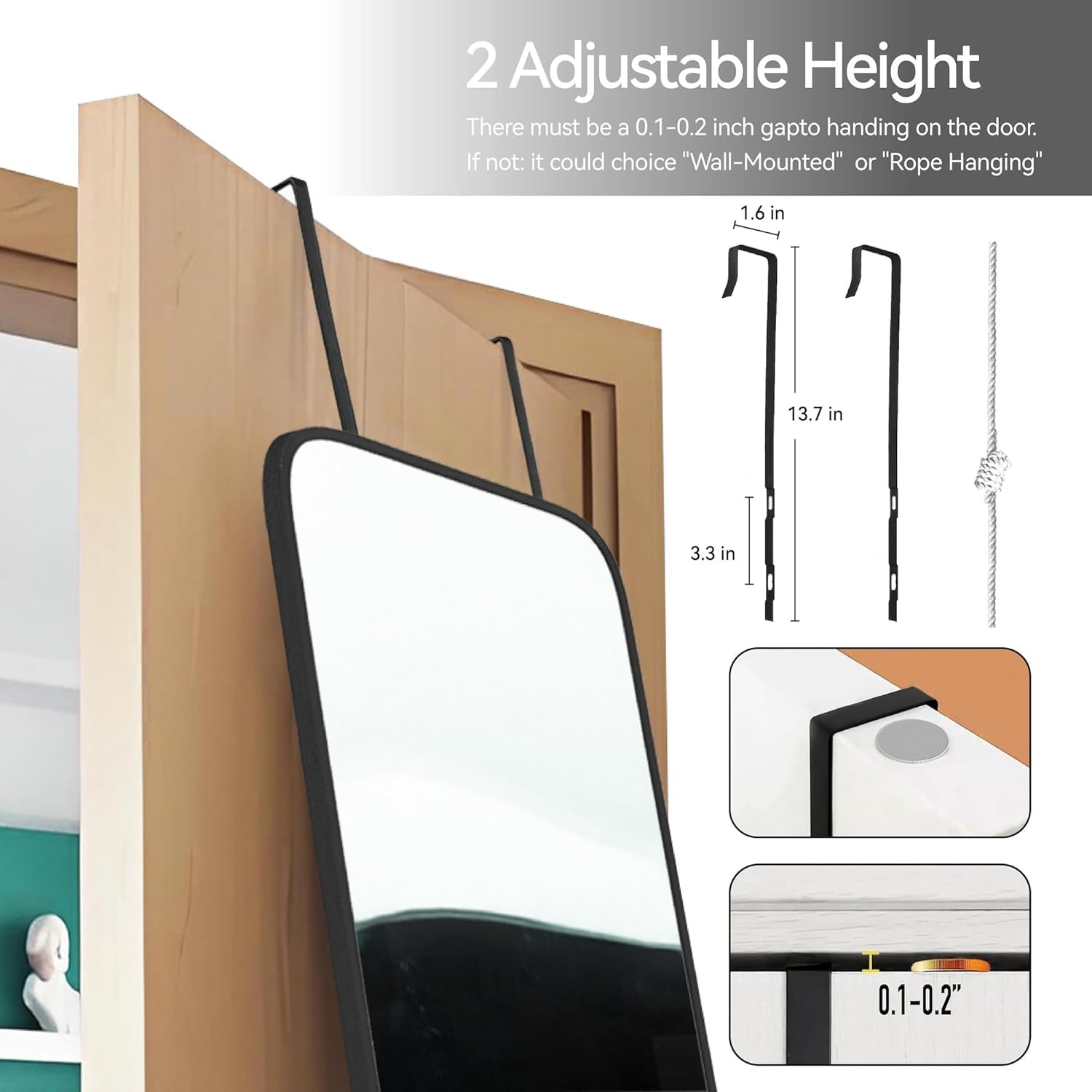 47X14 Mirror Rectangle Full Body Length Door Hanging Wall Mounted Metal Aluminum