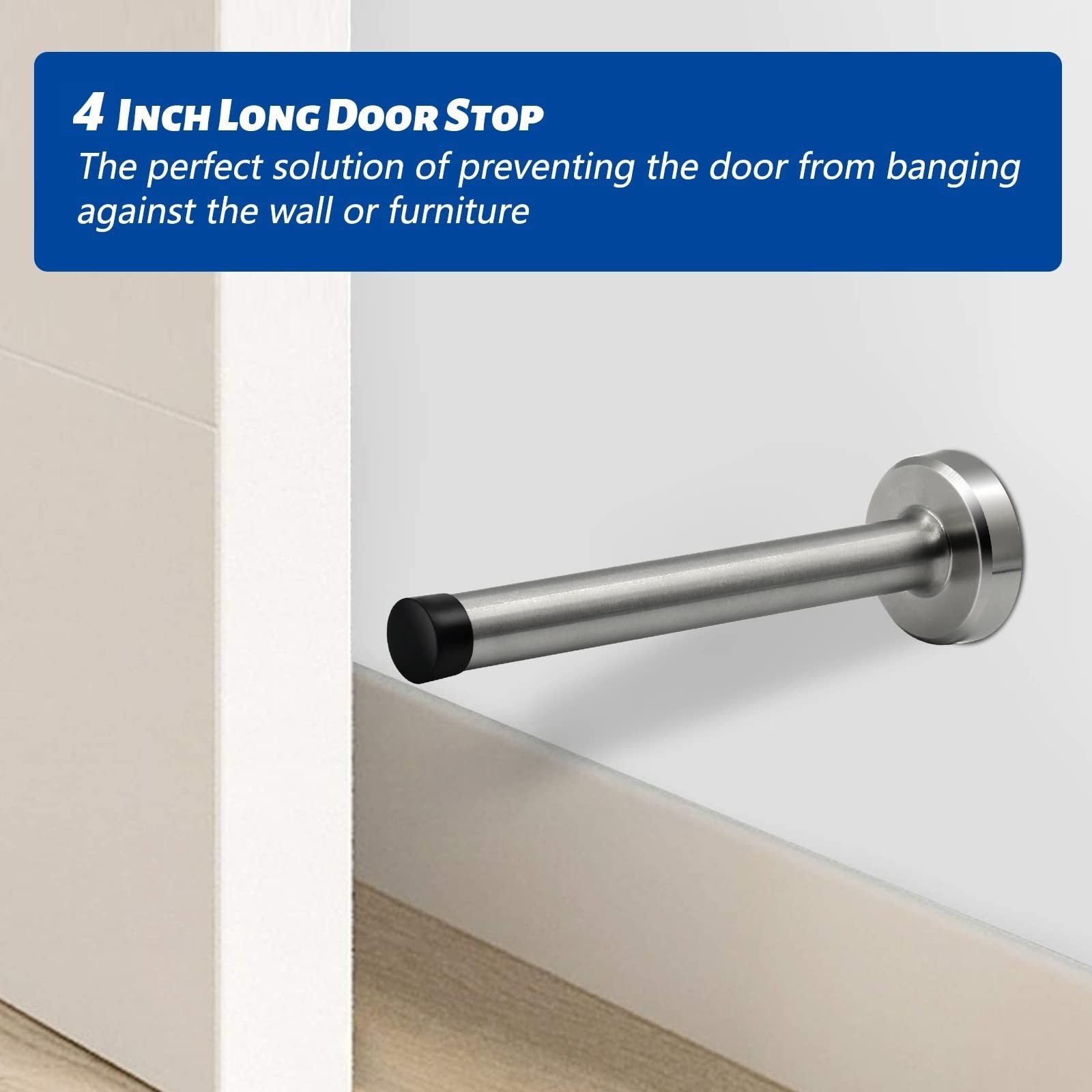 Door Stop 4 Inch Long Stopper Wall Mounted Stainless Steel Brushed Nickel