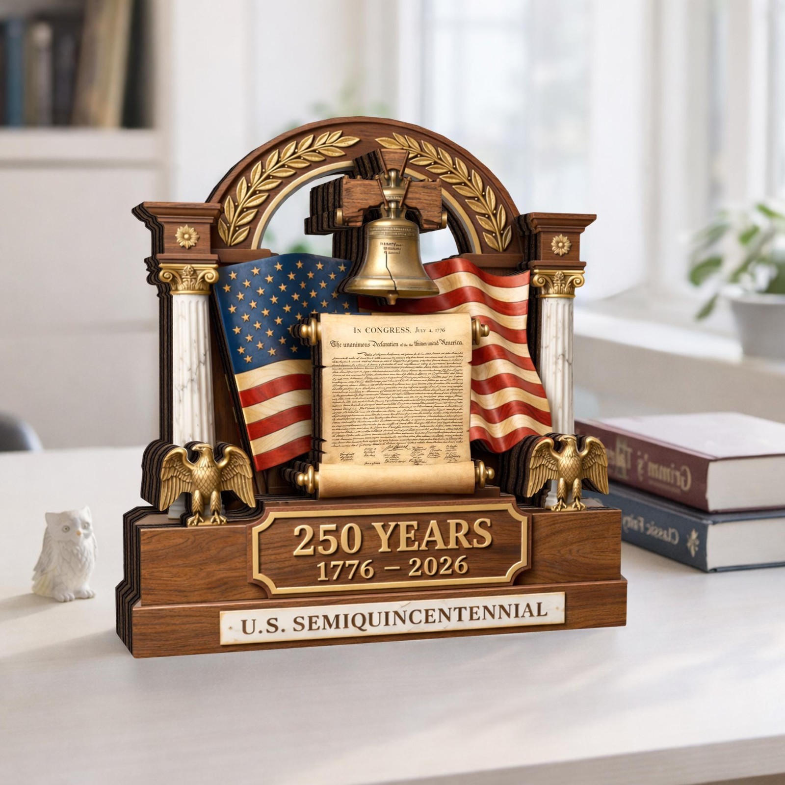 America 250th Anniversary Wooden Block Decoration, 1776-2026 Patriotic