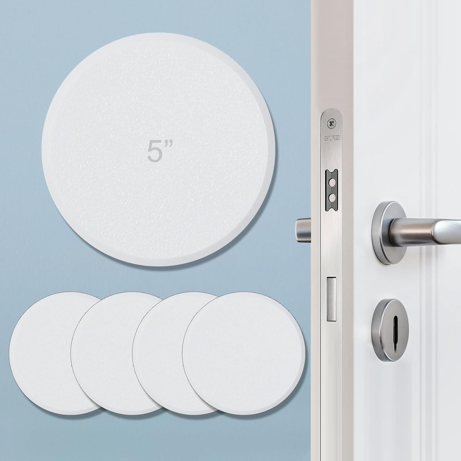 5″ Wall Protector Round, 5 Pack Doorknob Wall Shield Guard Door Stop, Rigid Viny