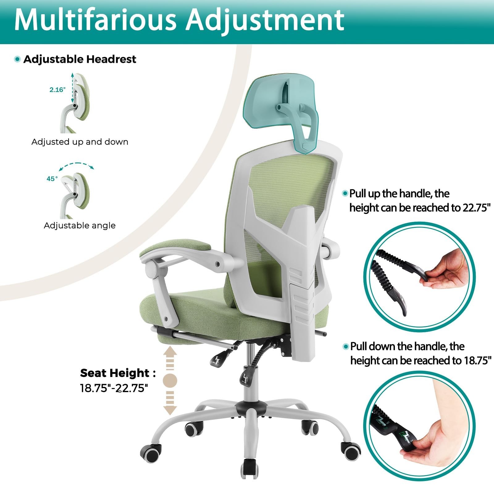 DUMOS Office Desk Chair with Footrest Ergonomic Gaming Chair for Adults Compu…
