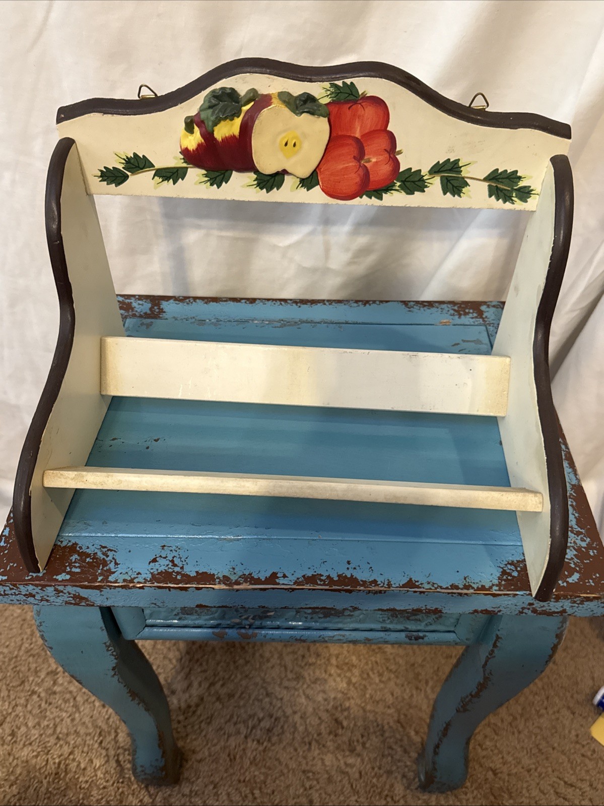 VTG 80s Farmhouse Wood Kitchen Shelf Hand Painted Apple Folk Art KMC Style