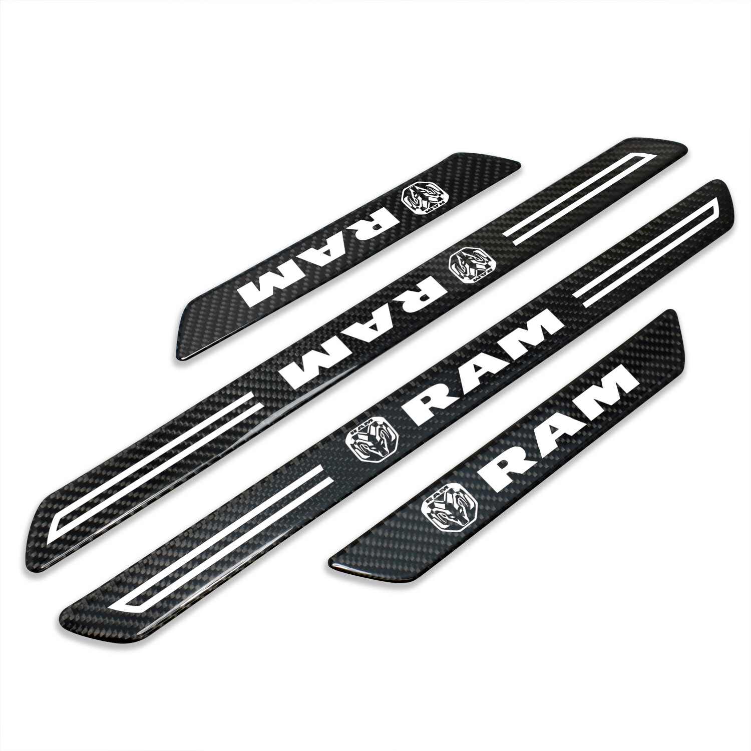 RAM 2019 up Logo Real Carbon Fiber 4 Pcs Door Sill Kick Plates