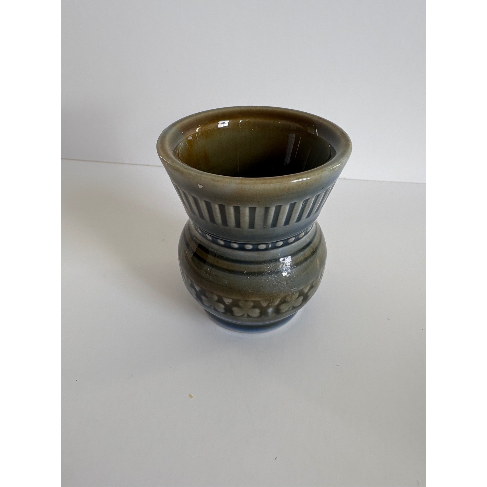 Irish Porcelain Ireland Blue Green Bud Vase Toothpick Matches Holder Vtg 2.5″