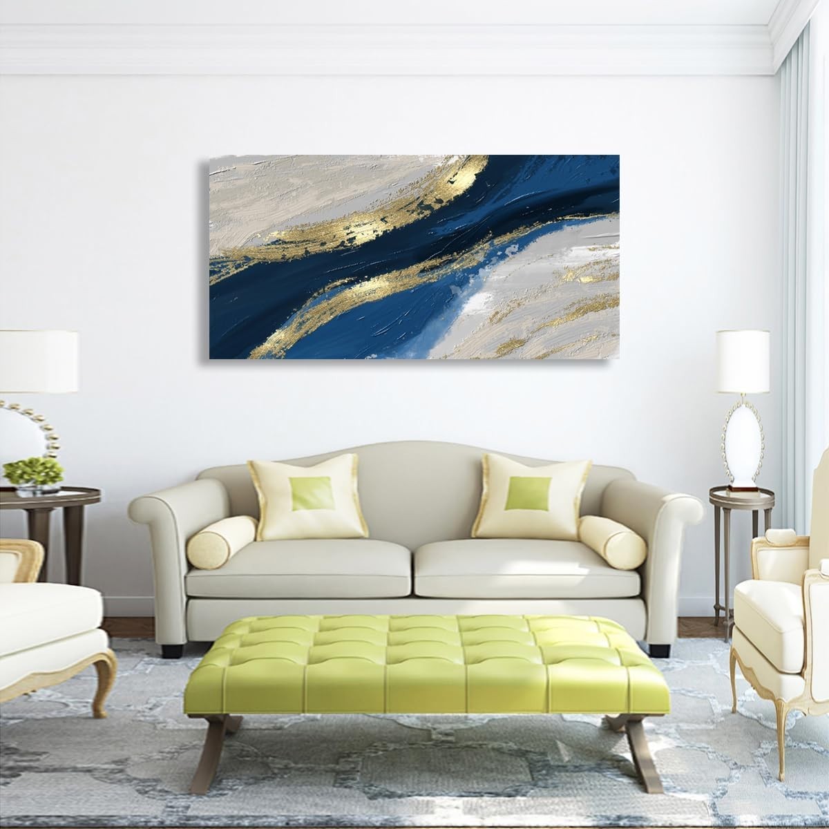 Unique Abstract Canvas Wall Art – 20x40in Golden Blue Modern Print for Any Room