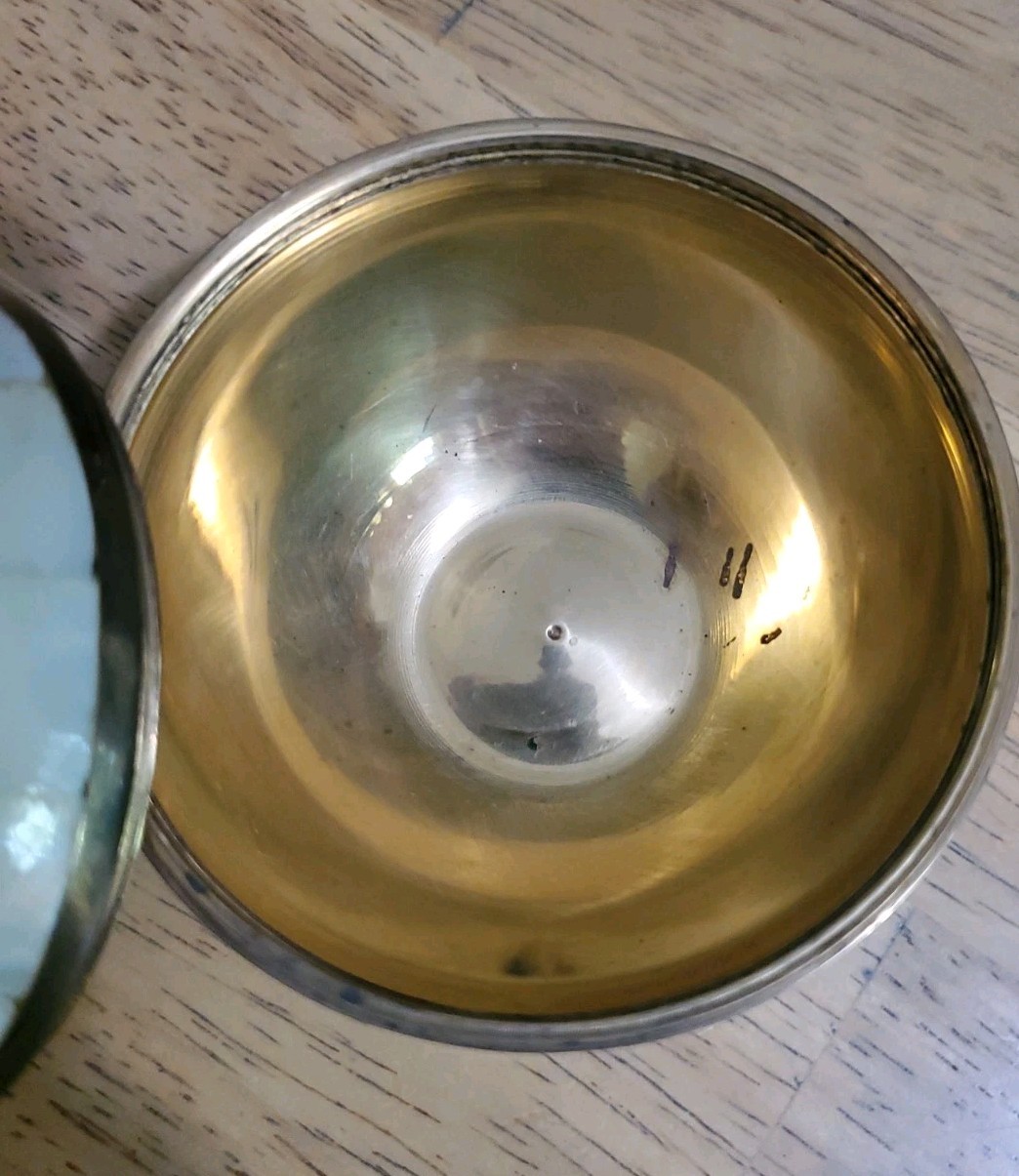 Vintage Apple Trinket Box Mother of Pearl Brass Inlay Gold White Trinket Decor