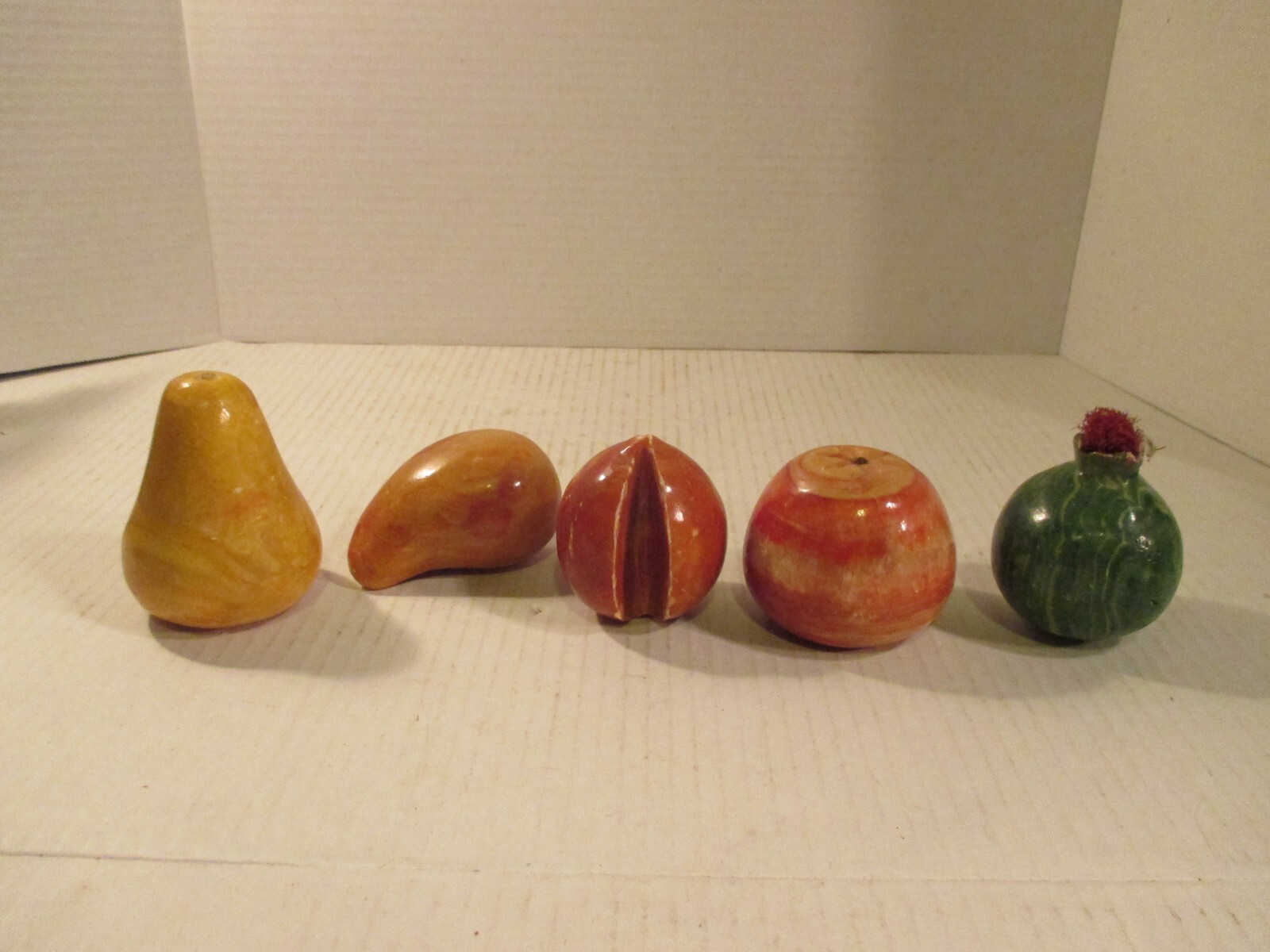 Vintage Alabaster Stone Fruit Lot of 5 pieces apple,pear,onion ect.