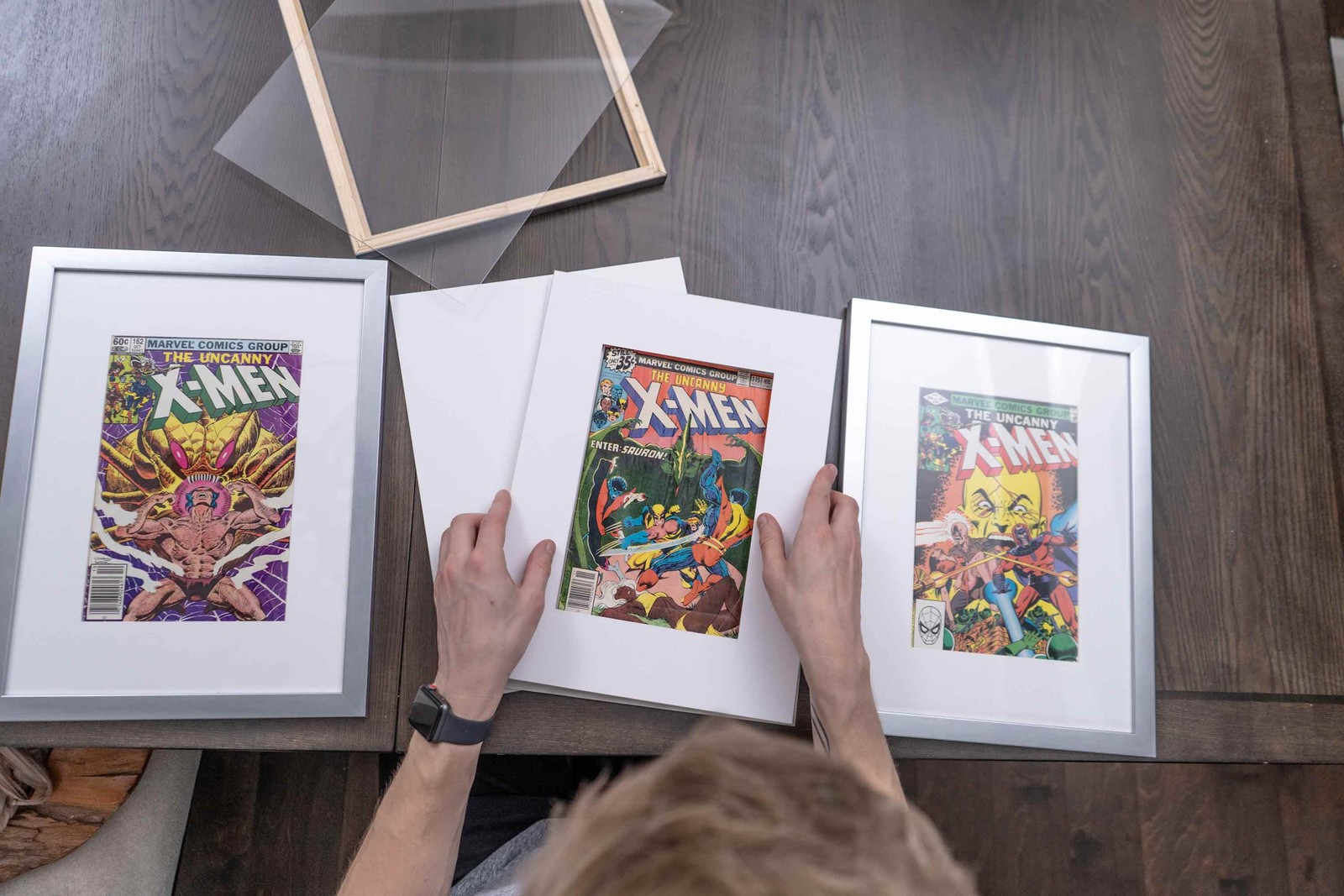 Black Comic Book Frame W/ Black Mat For 4 Current Era Comics Horizontally