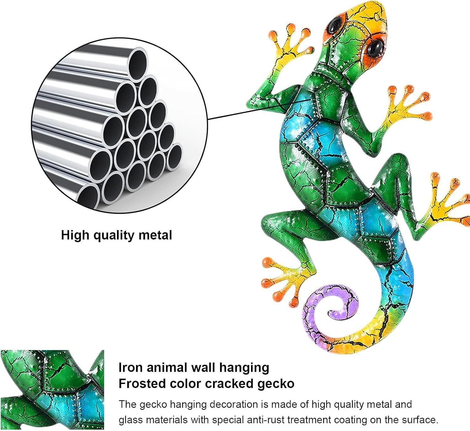 Metal Gecko Wall Decor,Outdoor Hanging Lizard Wall Art,Colorful Metal Lizards Wa