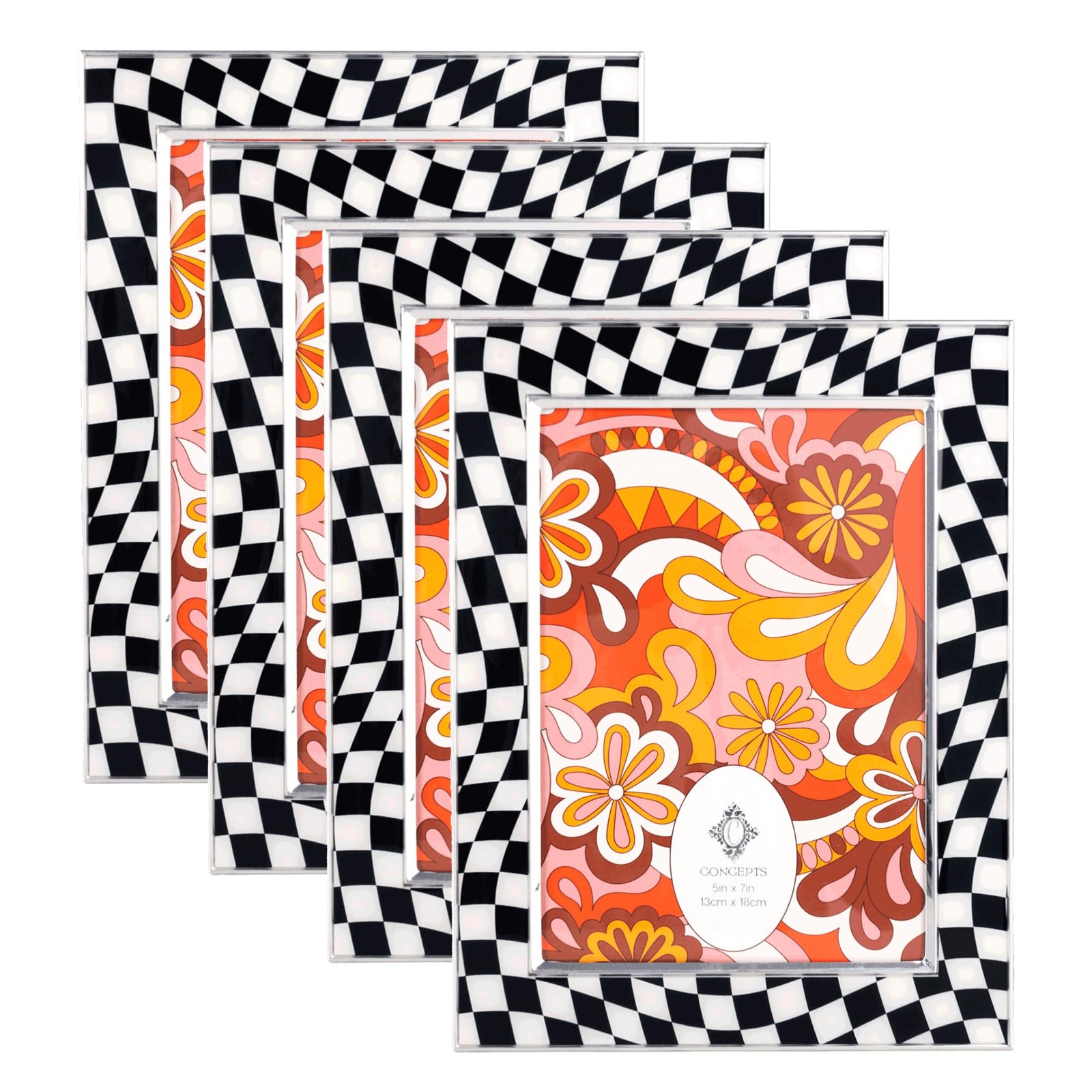 4 Packs 5×7 Silver Bordered Small Black and White Checkered Enamled Picture F…