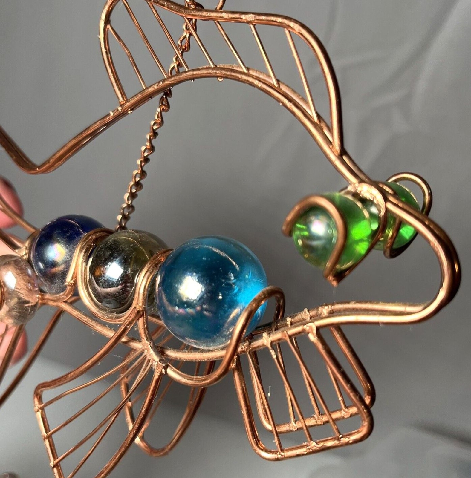 Copper Metal Glass Marbles Stones Fish HANGING Desk Decor 6″ – 8″ length