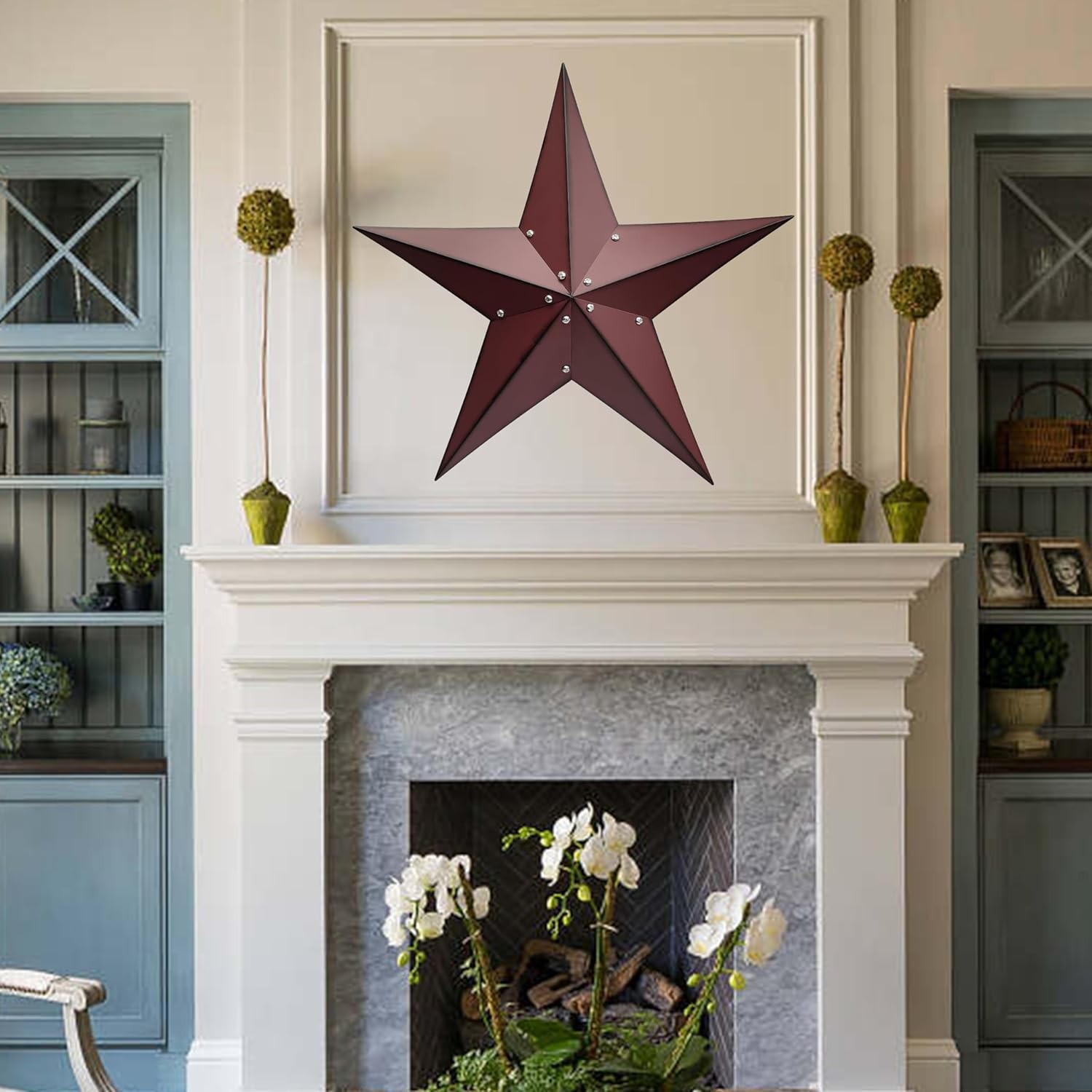 24″ Rustic Metal Barn Star Wall Decor-Handmade Red Barn Stars Indoor o…
