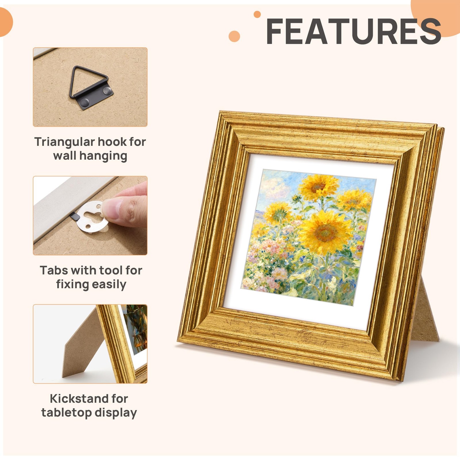 Vintage 5×5 Picture Frame, Antique Gold Frames Display 4×4 with Mat or 5 x 5 …