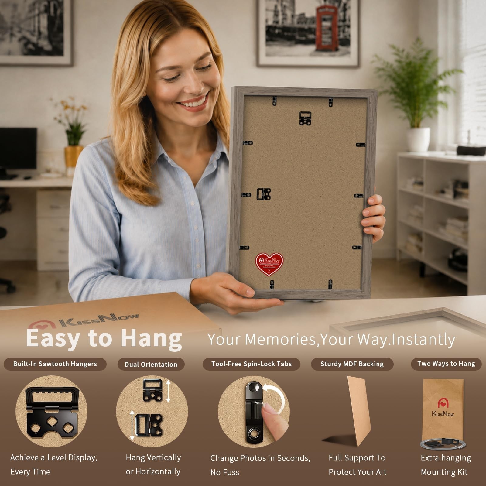 11×17 Picture Frame Set of 4, Walnut Wood, Tempered Glass, Vertical/Horizontal D
