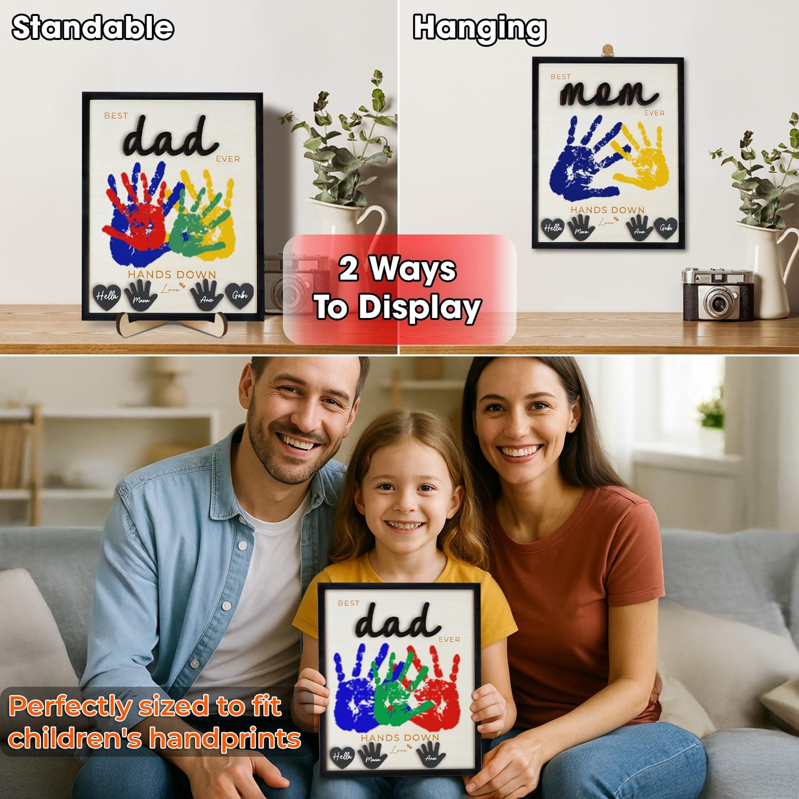 10″ Best Dad Ever Hands Down Sign DIY Dad Gifts from Kids Handprint Kit with …