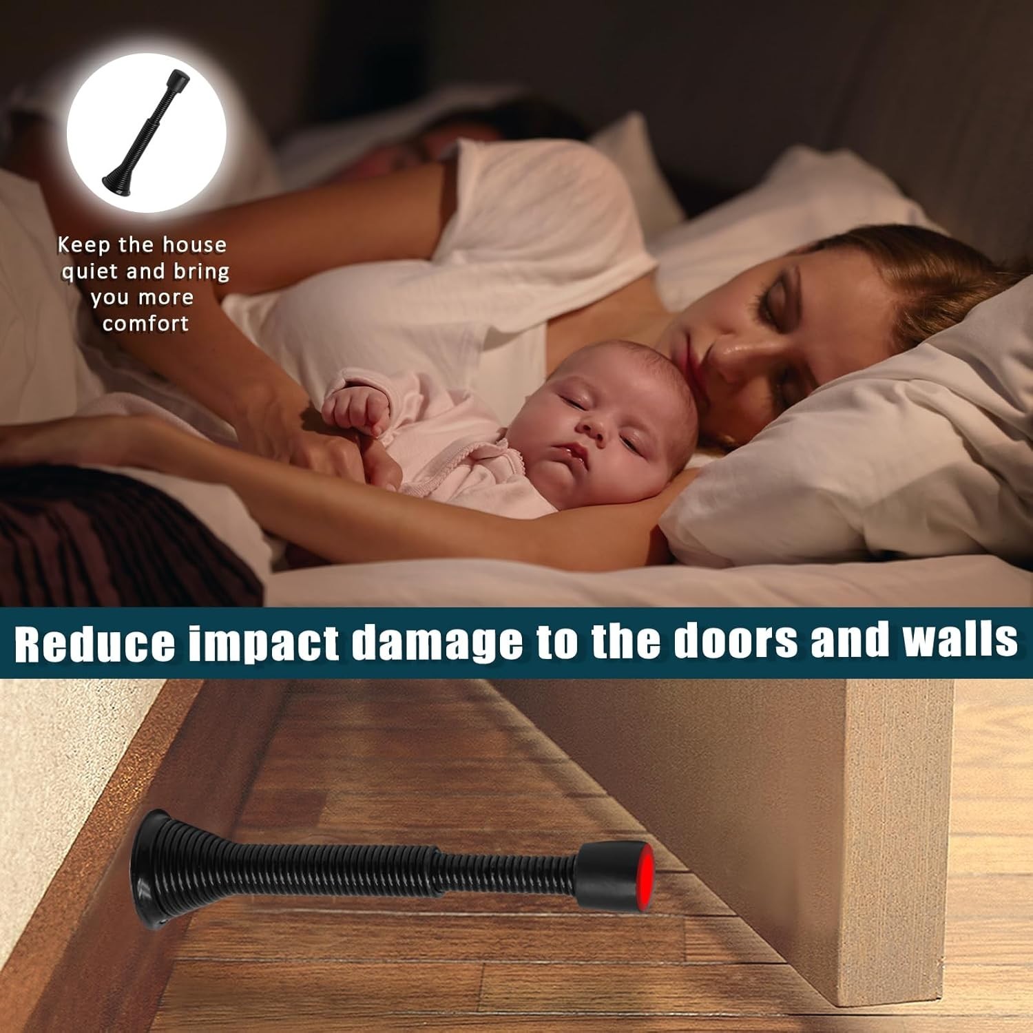6 Pack Spring Long Door Stopper 3-4 Inch Black Door Stops, Stainless Steel, W…