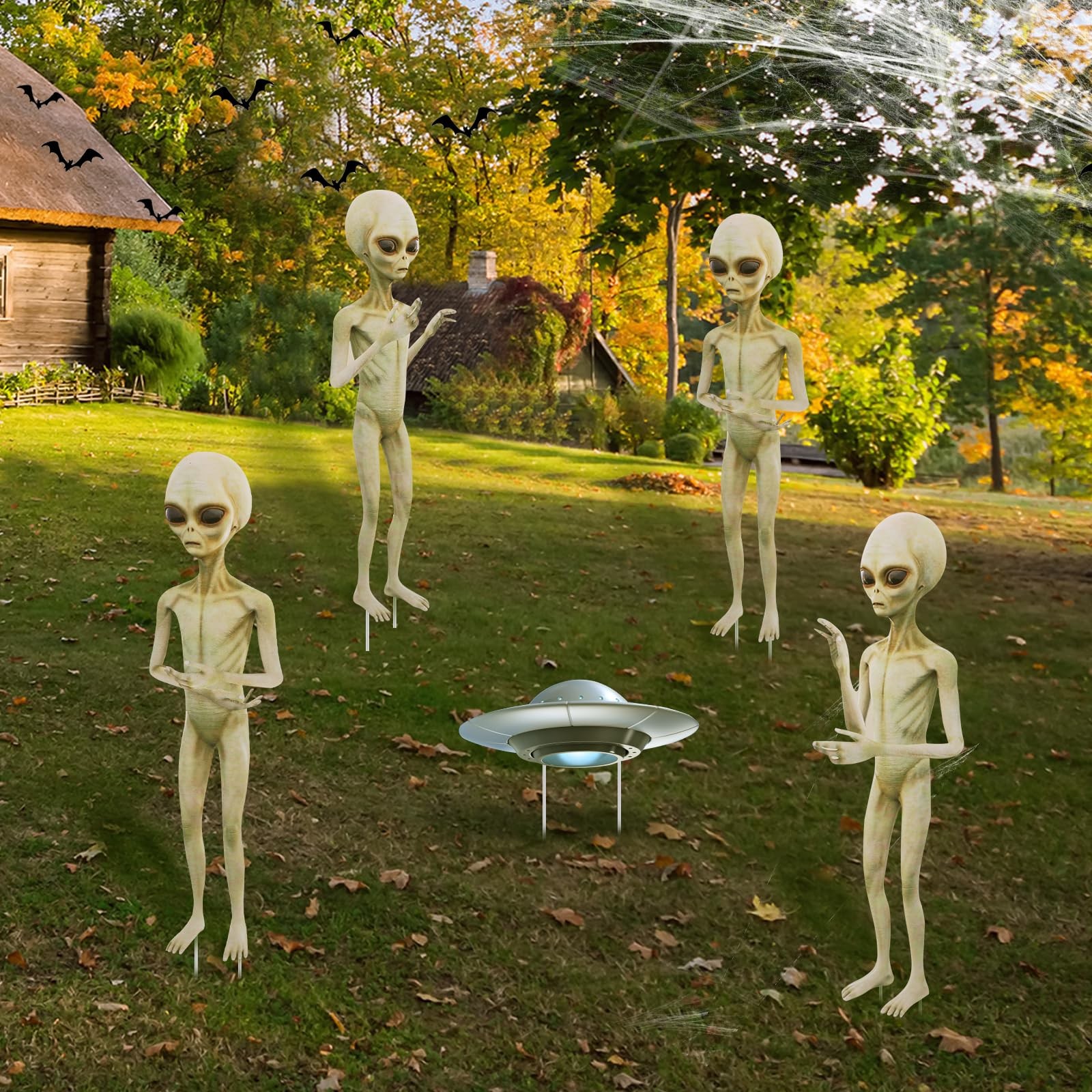 Gerrii 5 Pieces Halloween Yard Sign Full Body Large Alien Outdoor light brown