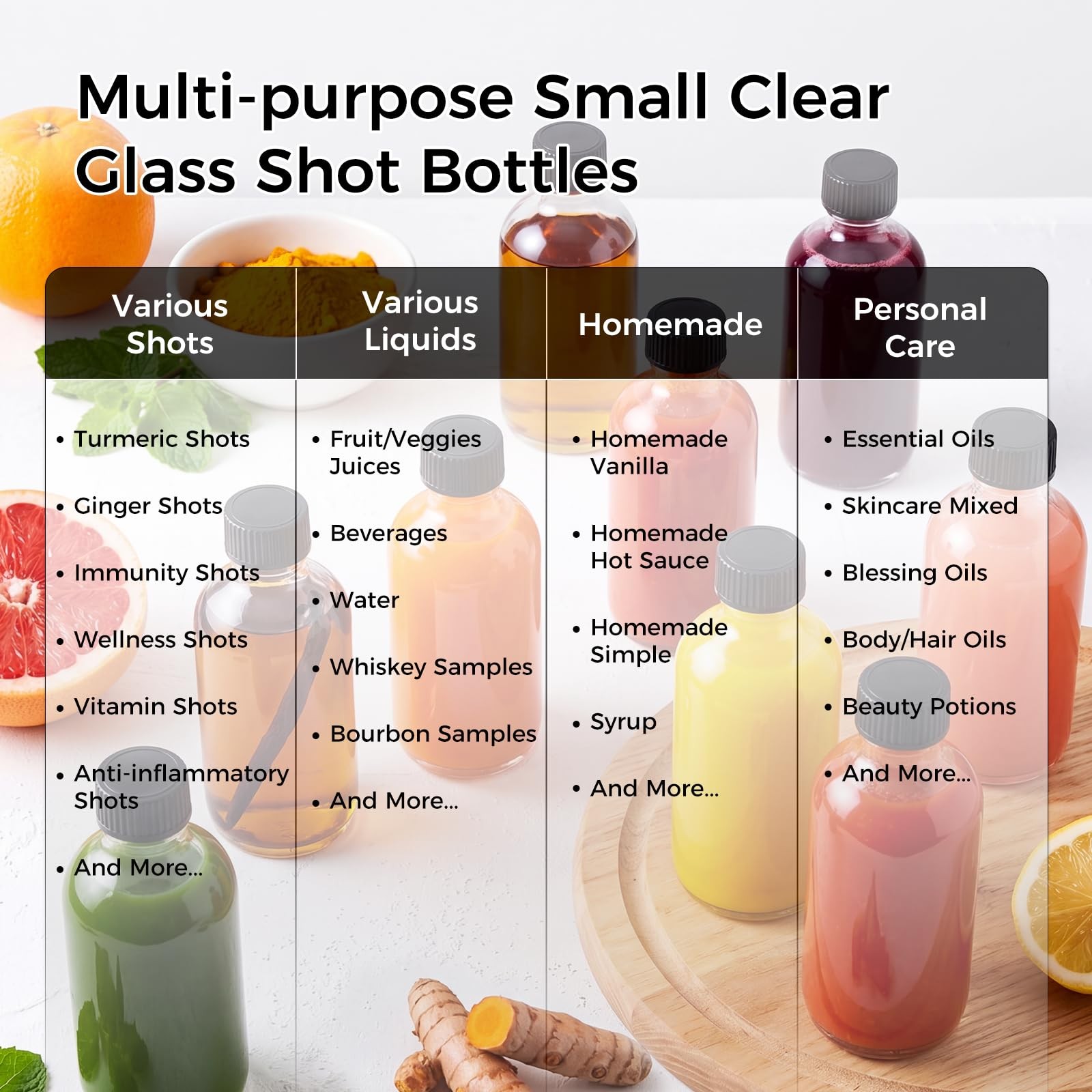 AOZITA 12 Pack, 2 oz Small Clear Glass Bottles w/Lid & 3 Funnels – 60ml