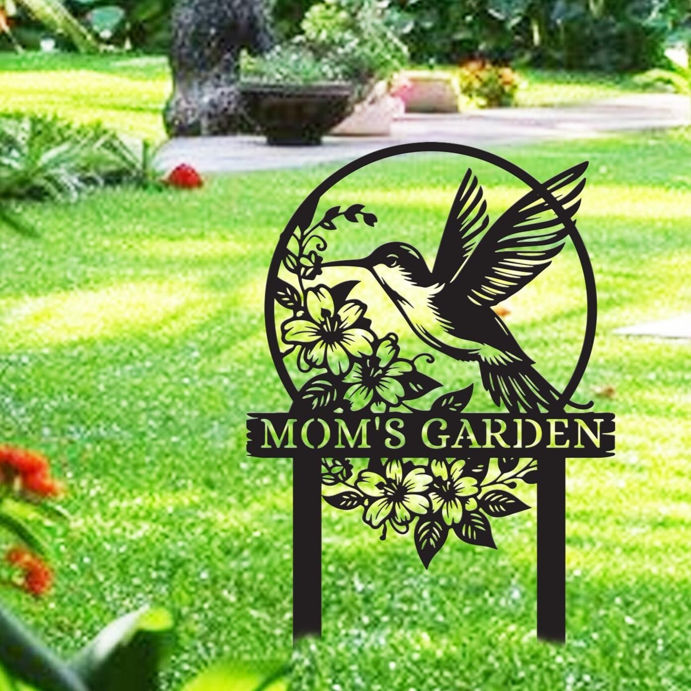 Custom Hummingbird Garden Sign, Personalized Garden Name Decor Gift