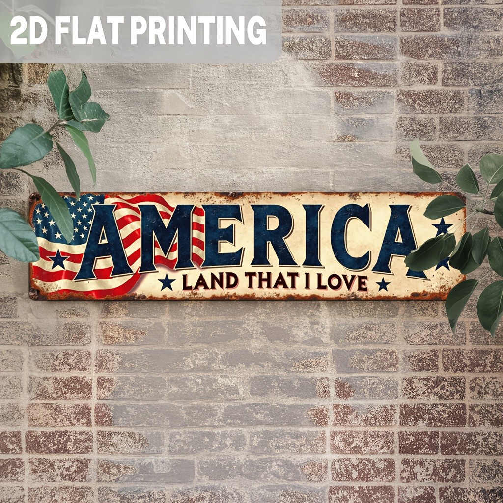 America Land That I Love US Flag Patriotic Vintage Metal Sign Wall Decor Plaque