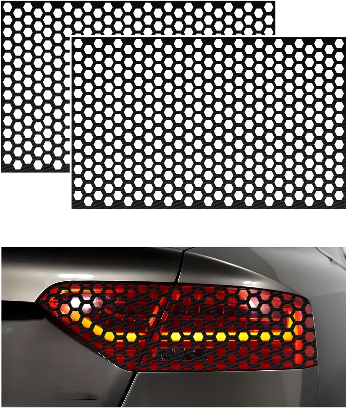 2PCS Bright Black Car Tail Light Honeycomb Tint Film Sticker DIY Cover 18.9×11.8