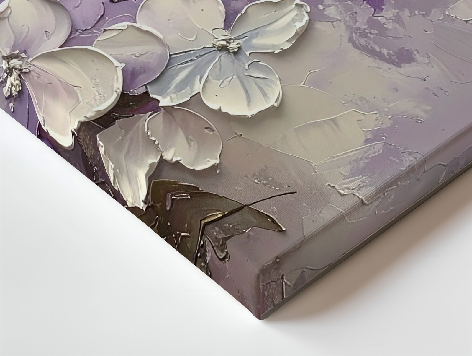 Pastel White Flowers Dreamy Lilac Whisper Impasto Textured Tones Canvas Wall Art