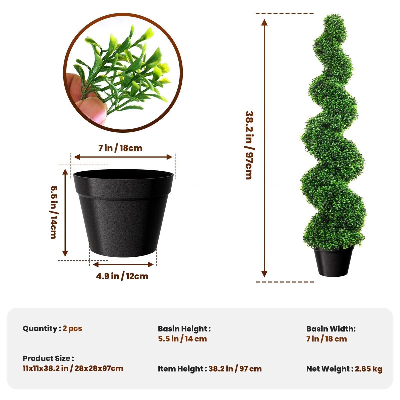 2PCS 3.5FT Artificial Boxwood Spiral Topiary Trees PE Artificial Plants Indoor