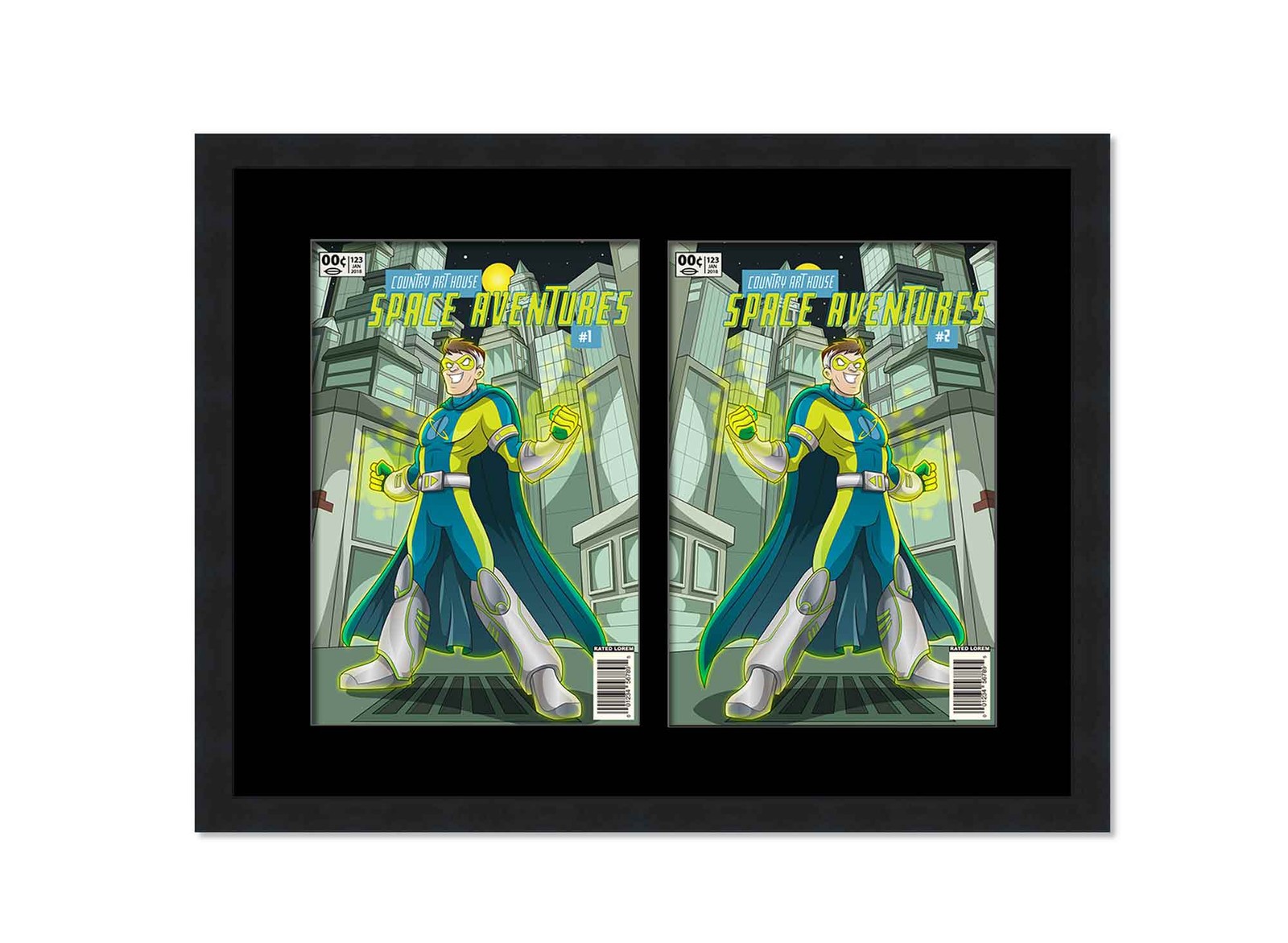 Black Comic Book Frame With Black Mat For 2 Current Era Comic Books