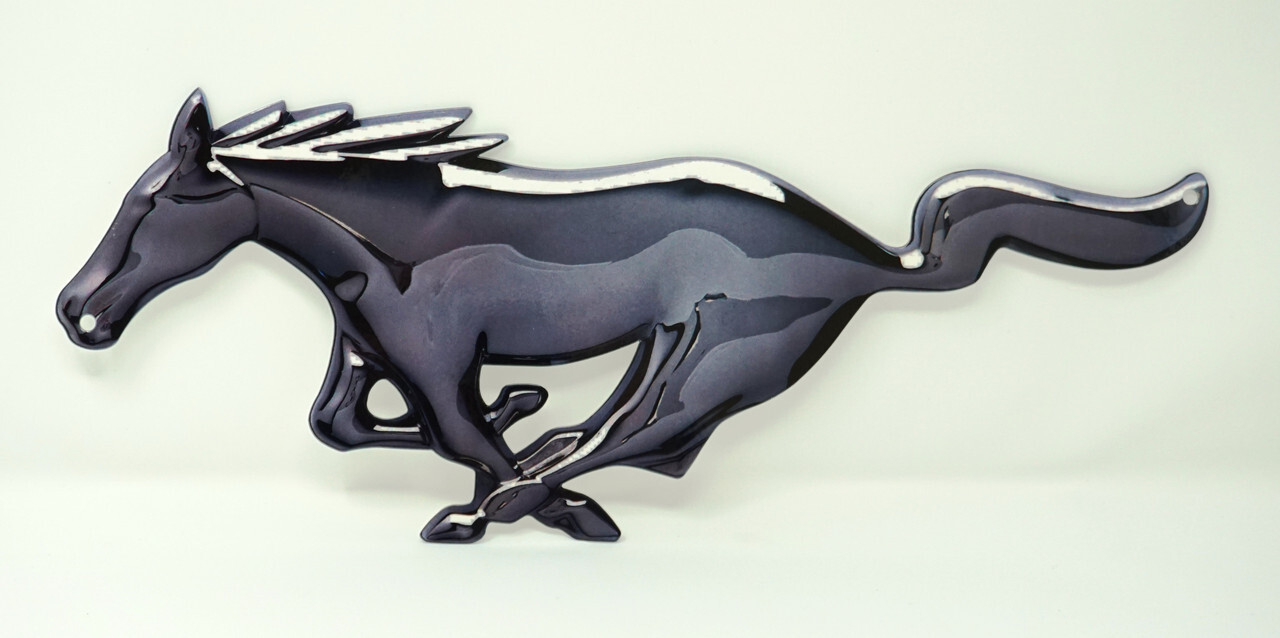 Mustang Pony Black Chrome Look Steel Sign