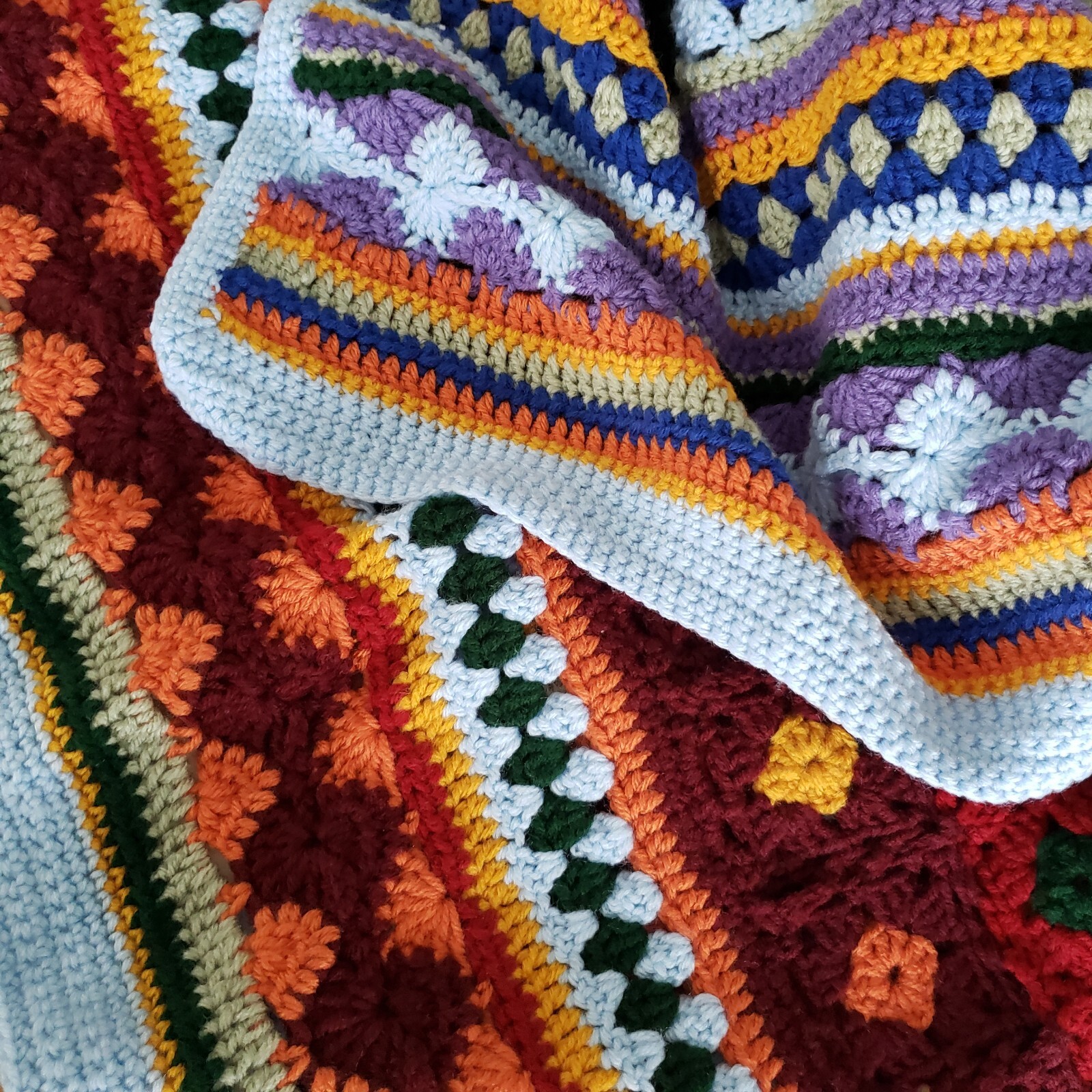 USA OOAK Crocheted New Multicolor Throw Blanket Groovyghan 43″ X 58″ Easy Care