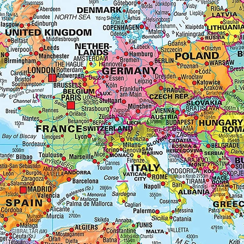 36x24in Decorative World Map with Flags Detailed Poster Painting Wall Art Travel