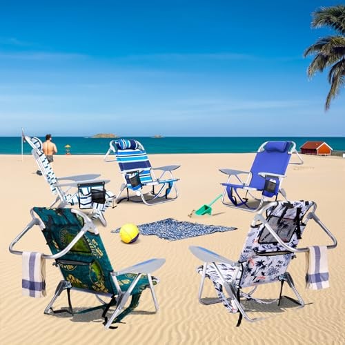 2 Pack Lightweight Portable Camping Beach Chair for Adults, Outdoor Lay Flat