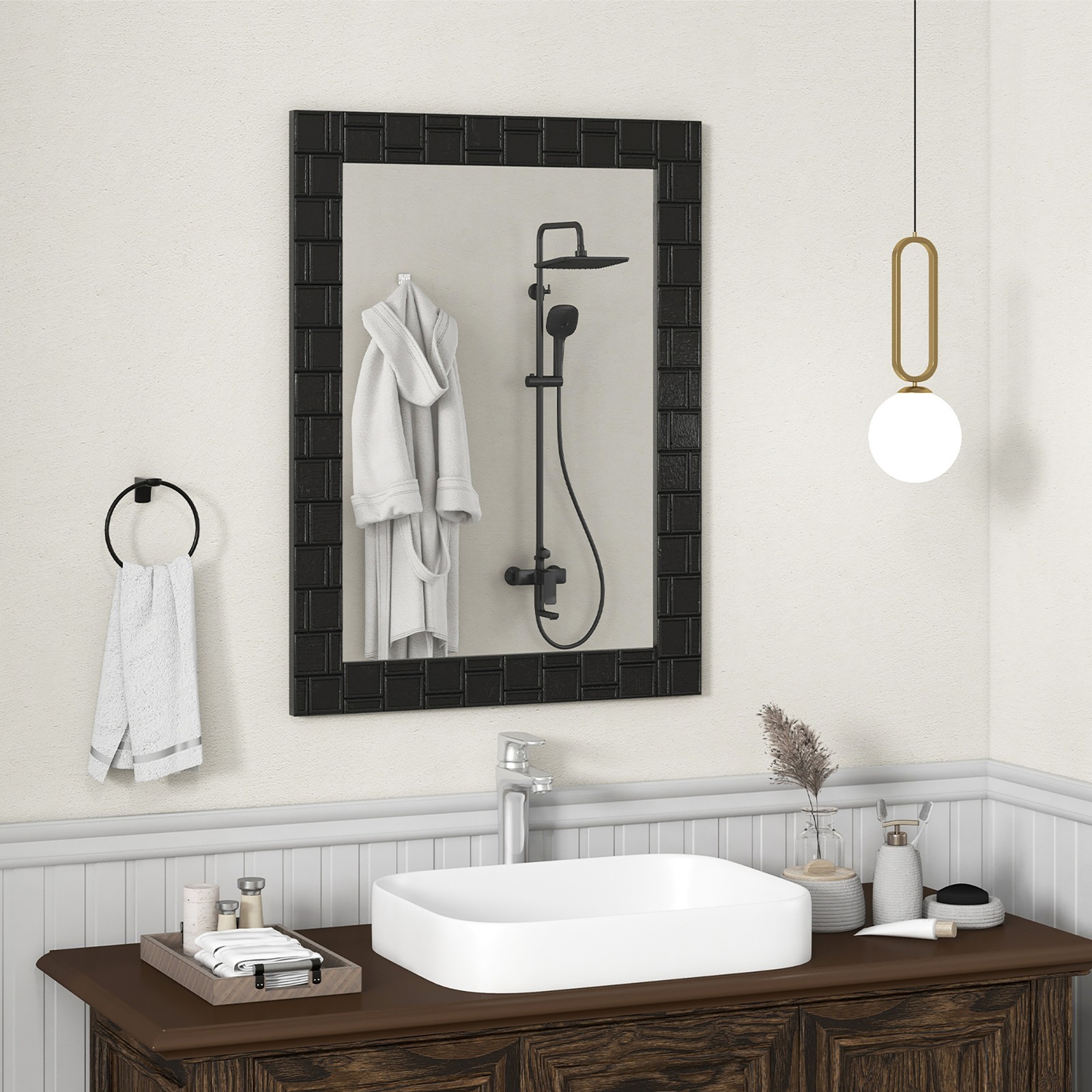 32” x 24”Wood Framed Wall Mirror w/Solid Wood Frame Vertical Horizontal