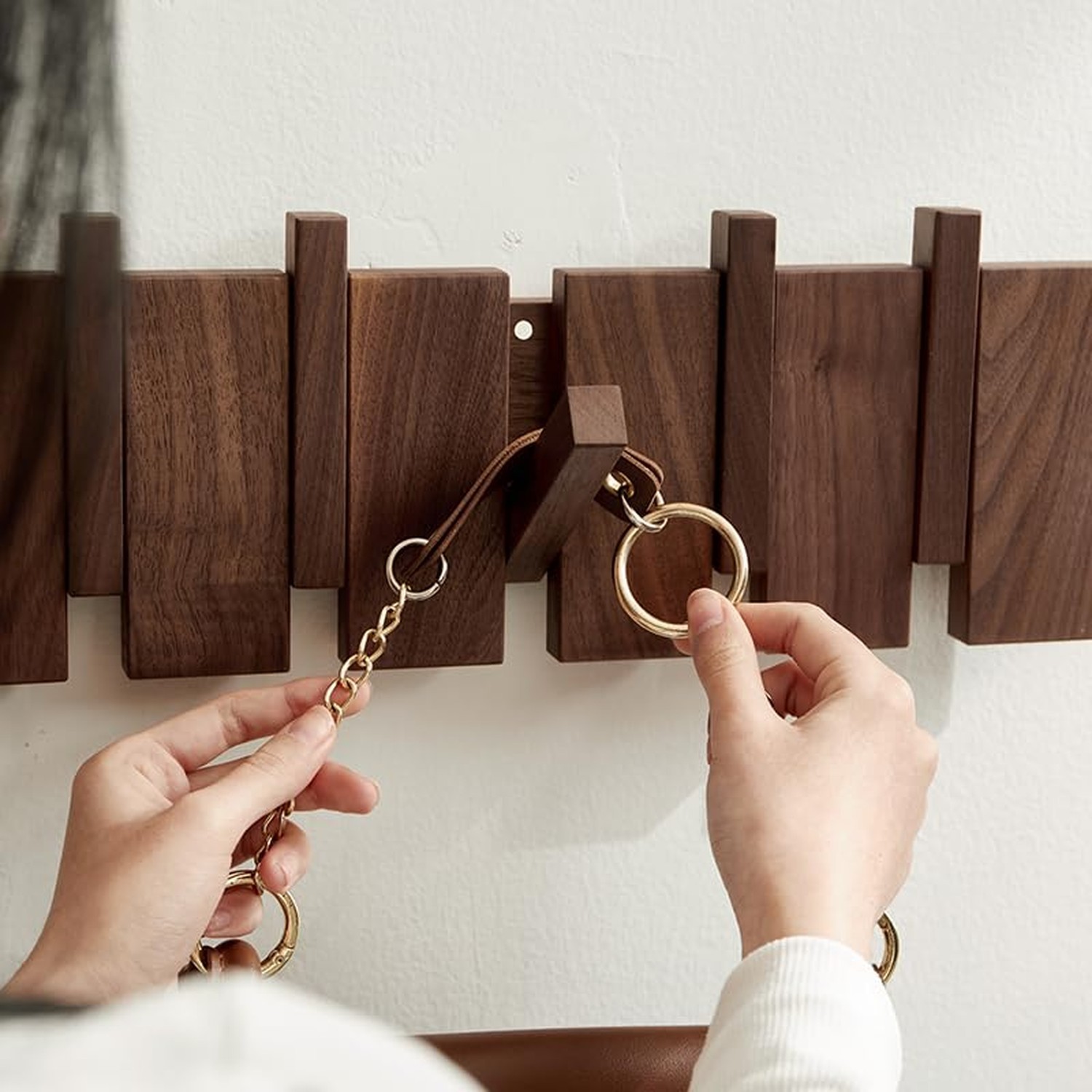 Wood Wall Mounted Coat Rack, Flip Down Wall-Mount Hook Racks with 6 Hooks, En…