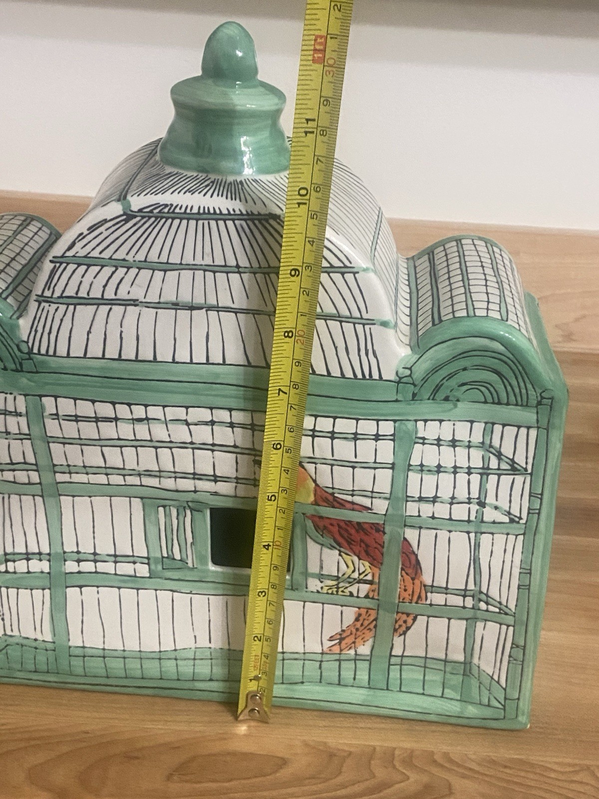 Molly Hatch Trompe-l’Oeil Birdhouse Bird Cage Ceramic Signed Anthropologie Decor