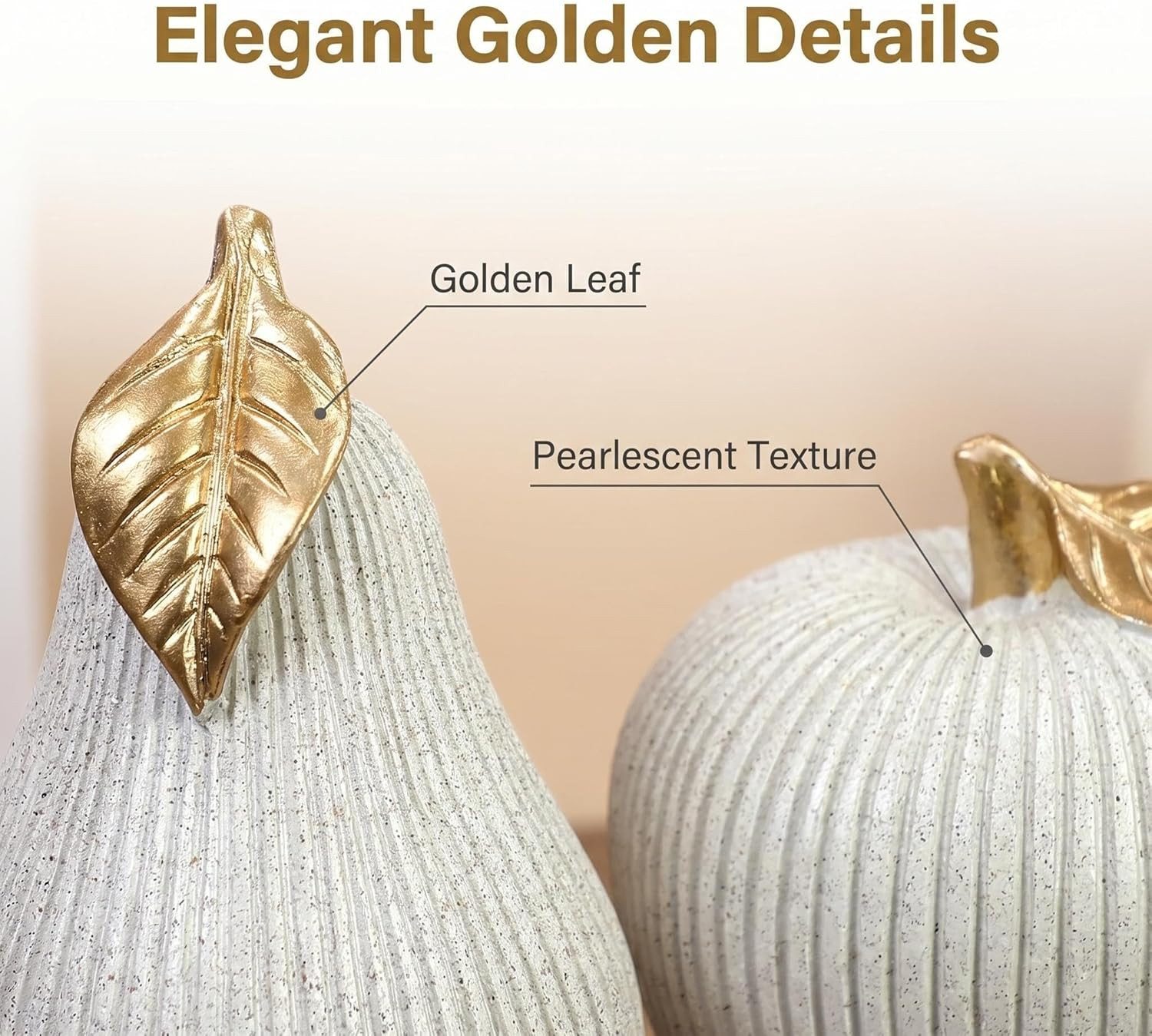 Apple and Pear Decor Set, Modern Fruit Sculpture Home Decor, White and Gold D…
