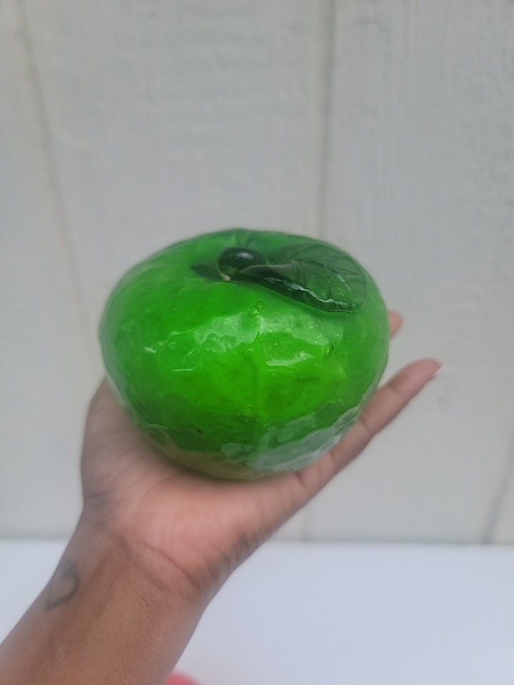 Set Of 2 Vintage Blown Art Glass Fruit Large Art Glass Green Apple And Orange