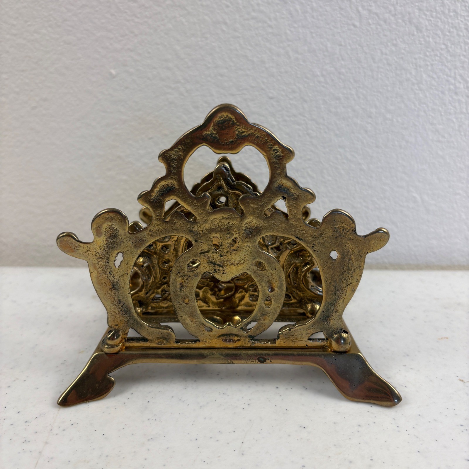 Brass Letter Holder Napkin Ornate Victorian Desk Handcasted 80s Upper Deck