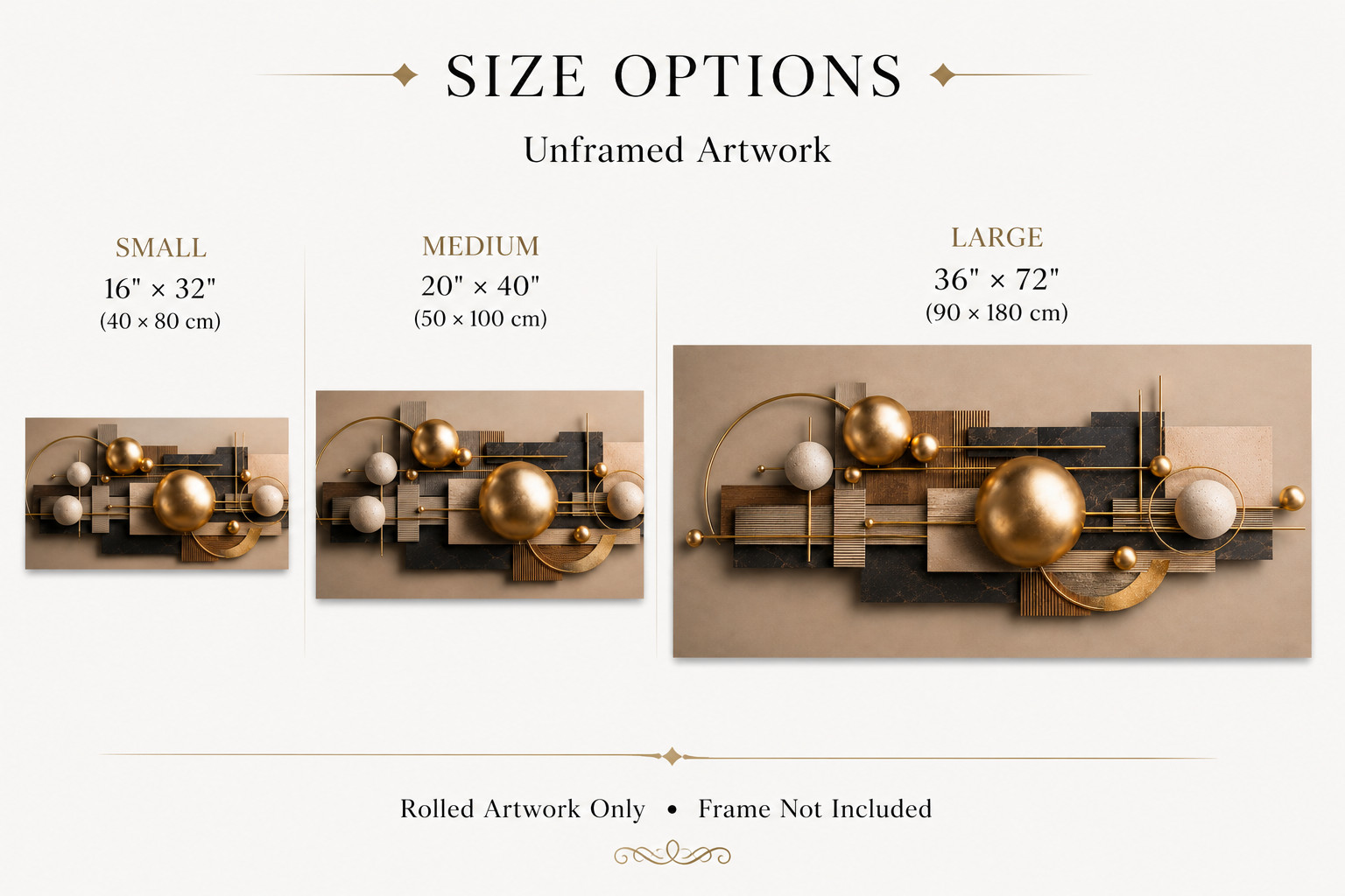 Luxury Geometric Canvas Wall Art Gold Sphere Abstract Modern 3D Style Large Hori